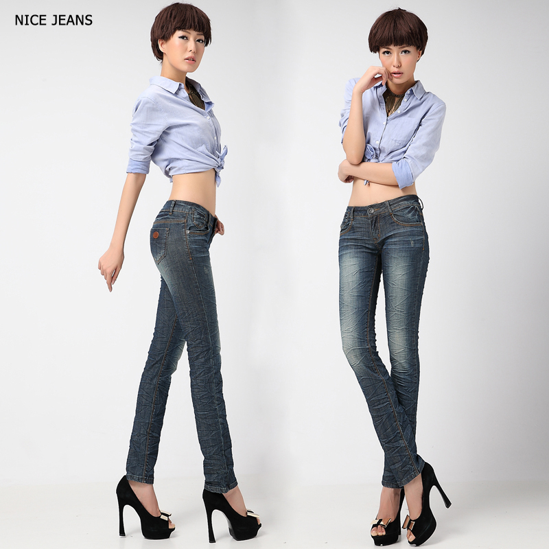 Free SHIPPING Autumn new arrival Dark Blue straight women jeans pants elastic denim fashion women jeans