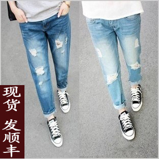 Free shipping Autumn new arrival fashion loose plus size hole casual harem pants jeans beggar pants female