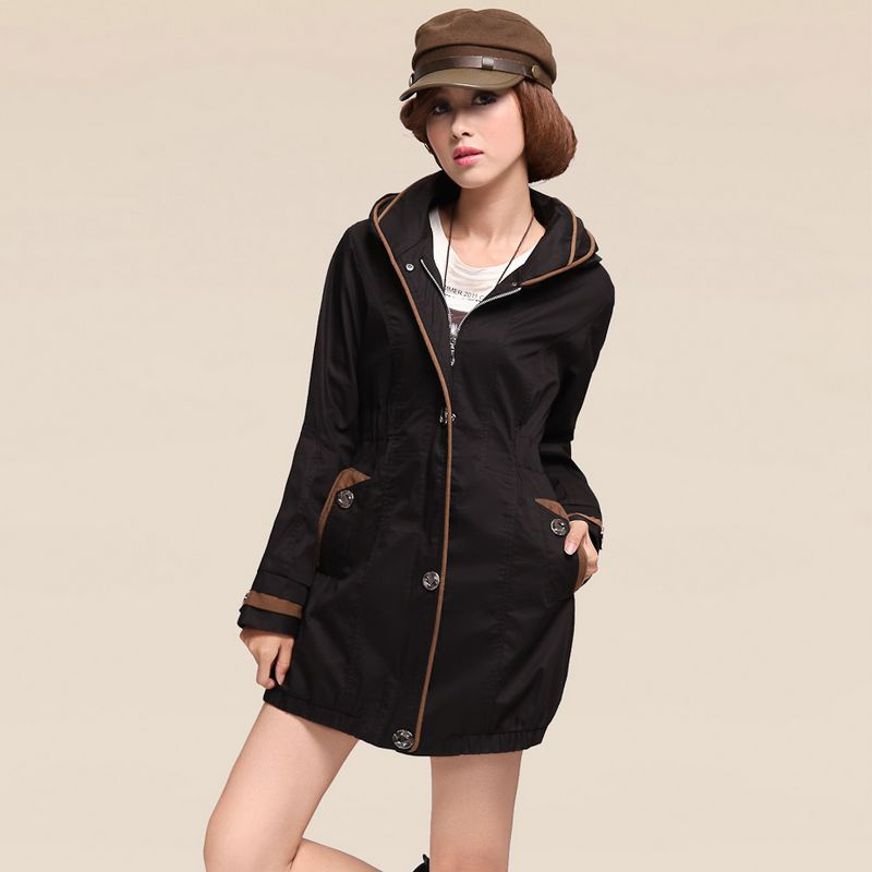 free shipping autumn new arrival trench female outerwear spring and autumn casual fashion with a hood medium-long trench