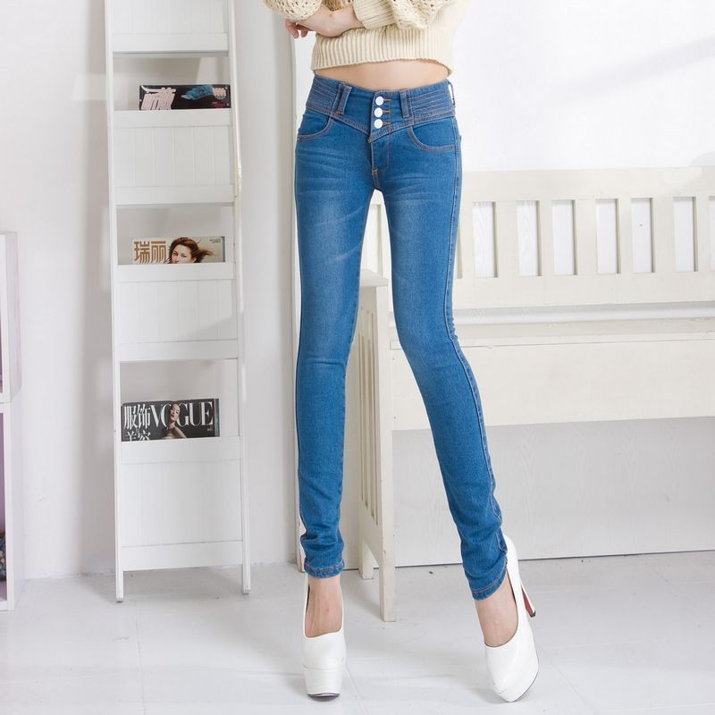 free shipping autumn new arrival women's water wash wearing white slim butt-lifting pencil skinny pants women jeans