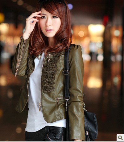 Free shipping Autumn new arrival zipper applique motorcycle outerwear short design PU clothing female