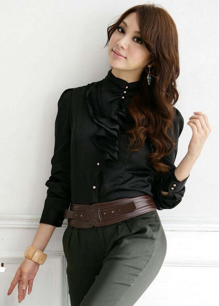 Free Shipping! Autumn New Fashion OL Style Mature Temperament Korean Puff Sleeve Lady Vocational Shirts Holiday Sale