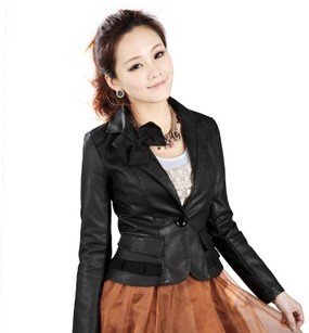 Free Shipping! Autumn New Fashion Women's Bowknot Leather Jacket Ladies Motorcycle Leather Jacket Outerwear Short  Jacket 1176