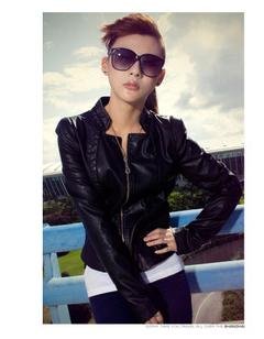 Free shipping Autumn New Fashion Women's Slim Zipper PU Leather Jacket Lady Coat Outerwear