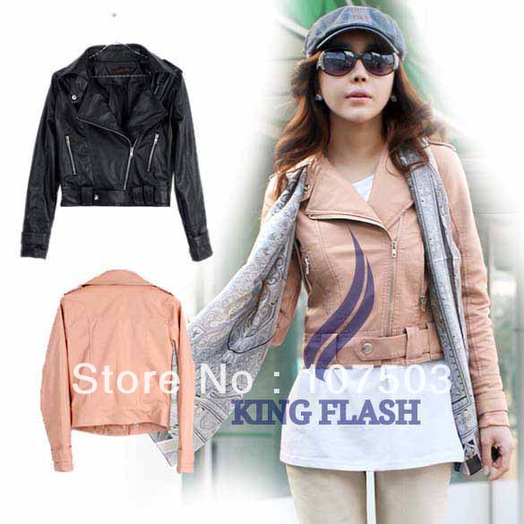 Free shipping Autumn New Women's Zipper PU Leather Jacket Lady Coat Outerwear M L 7699