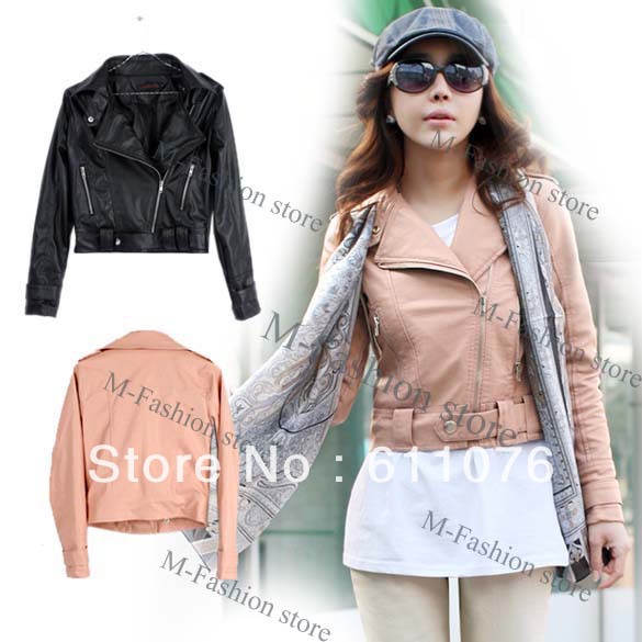 Free shipping Autumn New Women's Zipper PU Leather Jacket Lady Coat Outerwear M L 7699