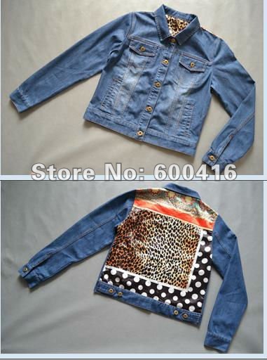 Free Shipping    Autumn Newest Silk  Printed +DenimShort Jacket  120614LJ01