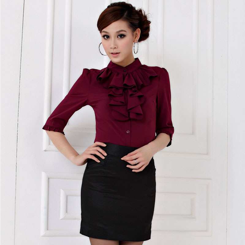 Free shipping Autumn ol slim half sleeve shirt plus size women work wear professional set skirt