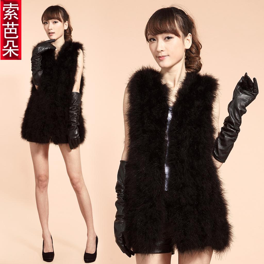 Free Shipping autumn ostrich fur coat,  vest medium-long women outerwear turkey fashion fur jacket