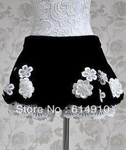 FREE SHIPPING Autumn outfit new black velvet lace low waist lantern shorts 506-8889