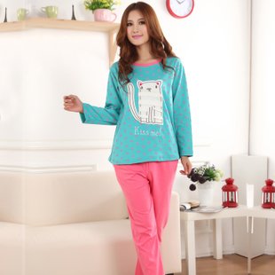 Free Shipping Autumn Pajamas Women Sleepwear  Cotton Pajamas Female Nightwear Cute Twinset Causal Dress