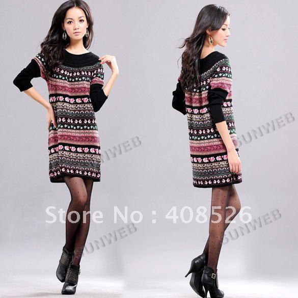 Free Shipping autumn plus size long design knitted twisted sweater dress, winter dress for women 6429