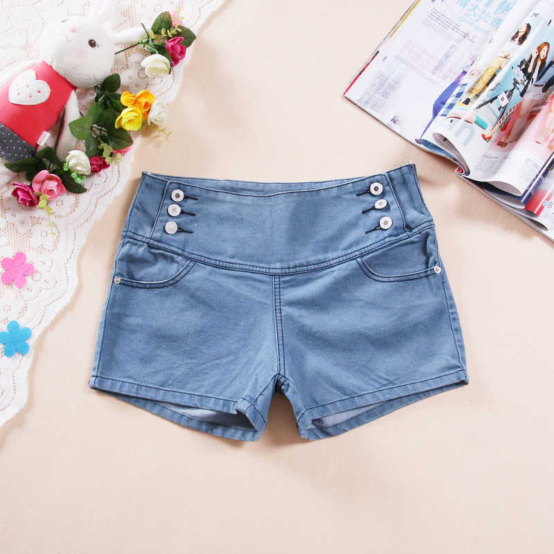 Free Shipping Autumn shorts female high waist jeans thin denim shorts slim tight trousers