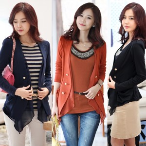 Free shipping Autumn slim coat fashion epaulette chiffon patchwork cardigan