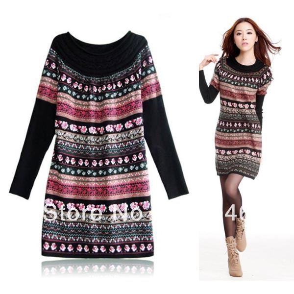 free shipping autumn spring free size fashion long women sweater.snidel style clothing loose printed knitwear