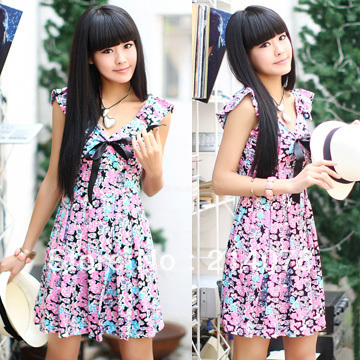 free shipping Autumn spring summer female one-piece preppy style princess peter pan collar casual sweet cute print dress