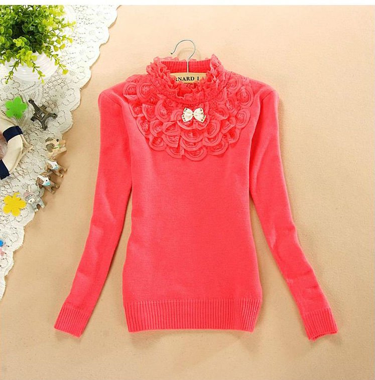 free shipping  autumn spring winter free size  fashion women kint sweater warm applique  flower knitwear colothing swt14-5071