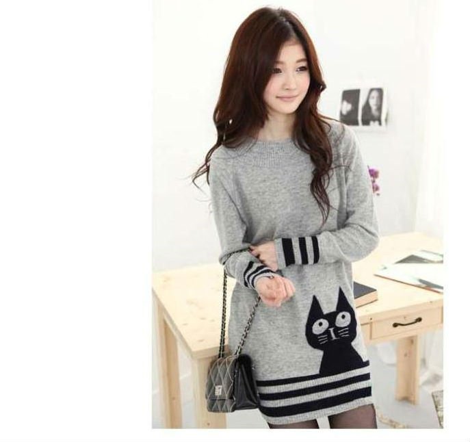 free shipping  autumn spring winter   free size  fashion women sweater japanese style cat printed knitwear colothing swt12-99034