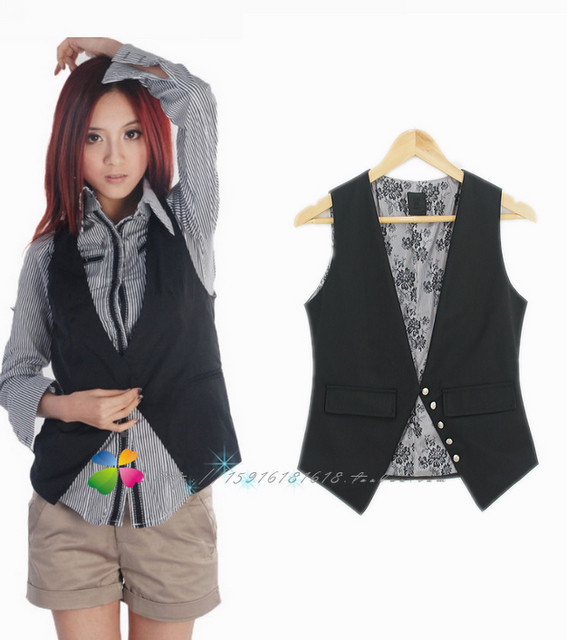 Free Shipping Autumn three-dimensional cut all-match slim small vest female black vest waistcoat