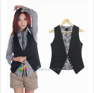 Free shipping!Autumn Three-dimensional cutting out  all-match show thin vest women's black vest waistcoat