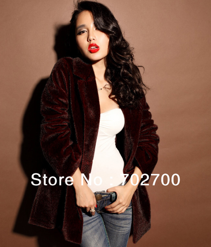 Free Shipping Autumn Winter Europe American Fashion Luxurious One Button Long Faux Mink Fur Coat