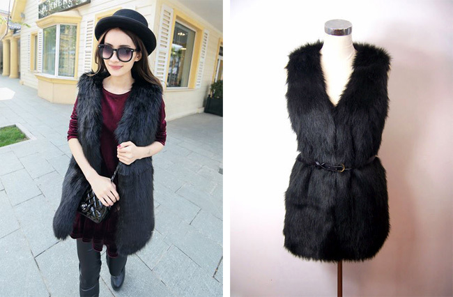 Free Shipping Autumn Winter Fashion Black Faux Fur Vest V-Collar vest For Women 2012 fashion style