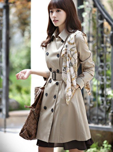 Free Shipping Autumn Winter New Arrival Korean Collect Waist Long Coat