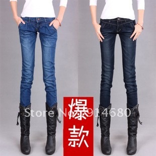 Free shipping! Autumn Winter New Style Corea large size Women pencil jeans Two colors Seven sizes