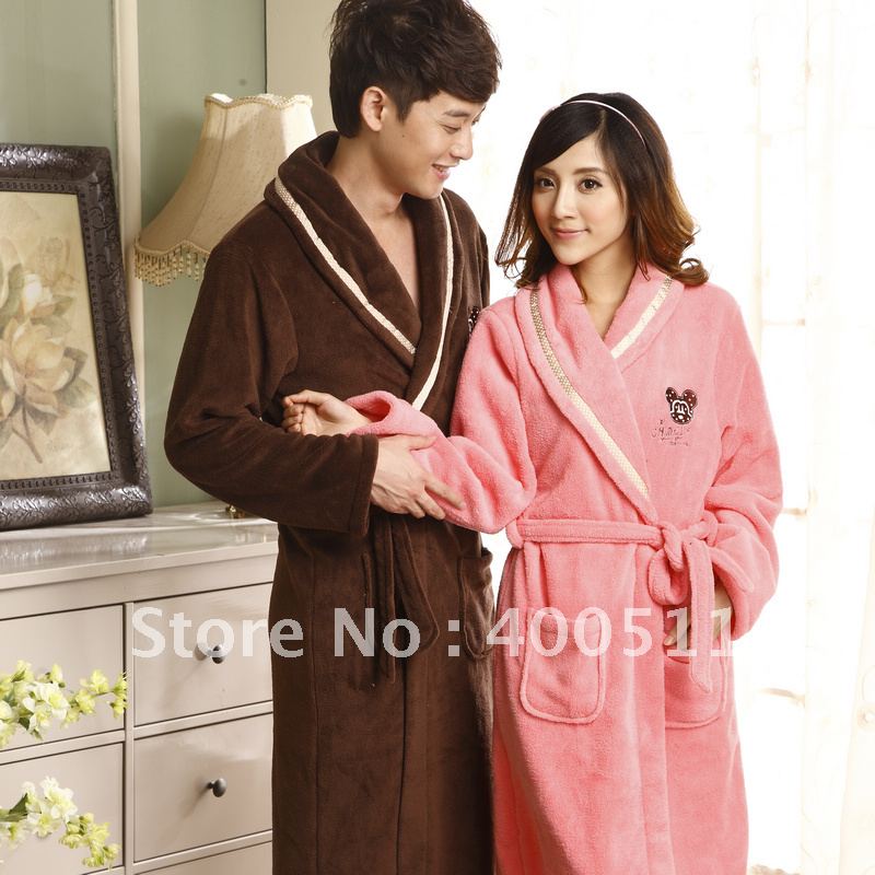 free shipping autumn winter thickening coral fleece sleepwear lovers pajama sets 9497