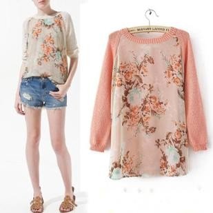 Free shipping Autumn&Winter women's chiffon flower Sweater lady fashion long sleeve o-neck brand pullovers