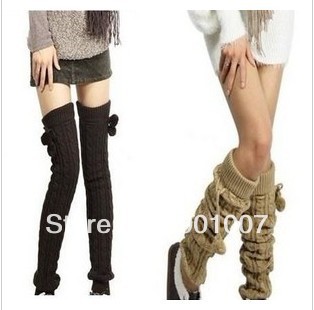 Free shipping Autumn winter women wool over-the-knee yarn loose leg warmers twisted ankle sock booties leg cover boot socks