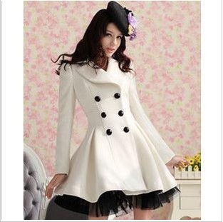 Free Shipping autumn winter  woolen outerwear overcoat long trench wool blends women Woolen slim jacket white retail / wholesale