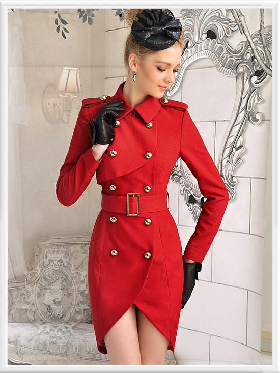 Free Shipping autumn winter  woolen outerwear Woolen slim  overcoat long trench wool blends red  bule retail