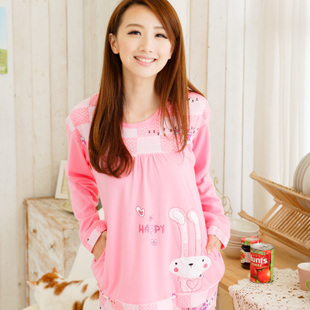 free shipping Autumn Women cartoon bugs bunny 100% cotton knitted long-sleeve at home sleep set