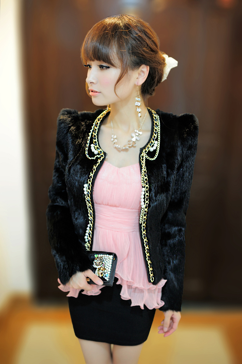 Free shipping Autumn women's new arrival quality small gold chain rabbit fur coat