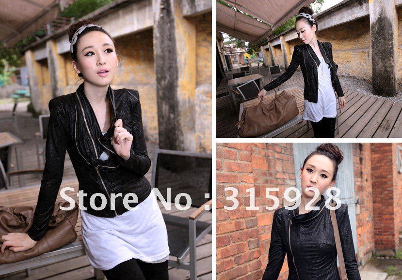 Free Shipping autumn Women Slim shrug faux leather jacket 8218 coats clothes women