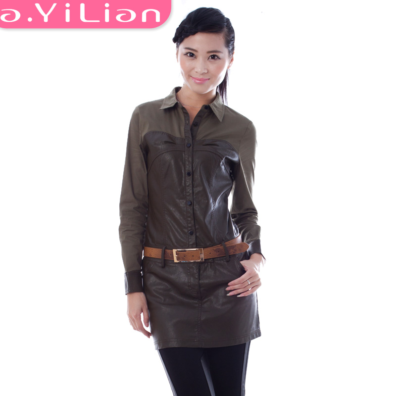 Free shipping AYILIAN women's spring new arrival shirt leather qd23285027 one-piece dress