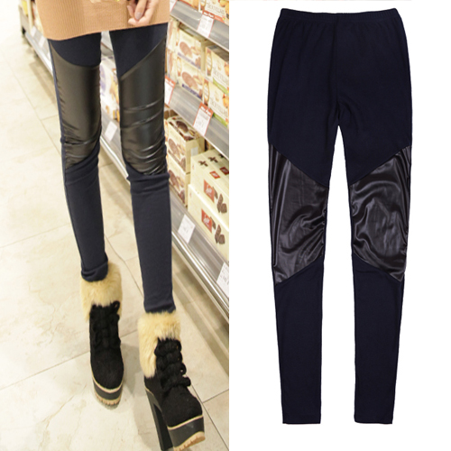 Free shipping B214 2012 knee of symmetry patchwork faux leather fashion legging ankle length trousers female