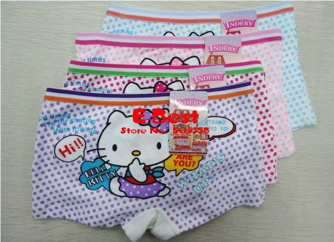 Free Shipping!baby girl cartoon kitty shorts cute polka dots underwears kids soft cotton shorts cute design boxers 24pcs /lot