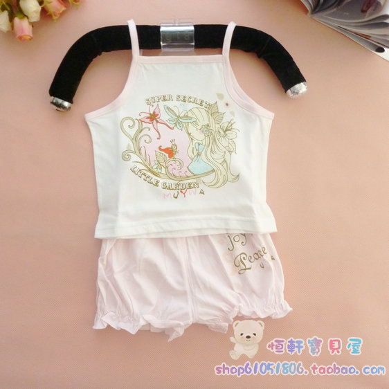 Free Shipping Baby t-shirt 2011 summer child t-shirt 100% cotton spaghetti strap twinset