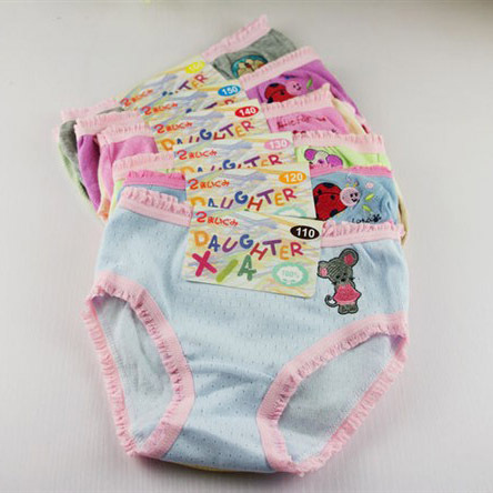 Free Shipping! Baby Underwear For Girls, Breathable Cotton Decorative Border Children Briefs, Wholesale 12 Pcs/Lot