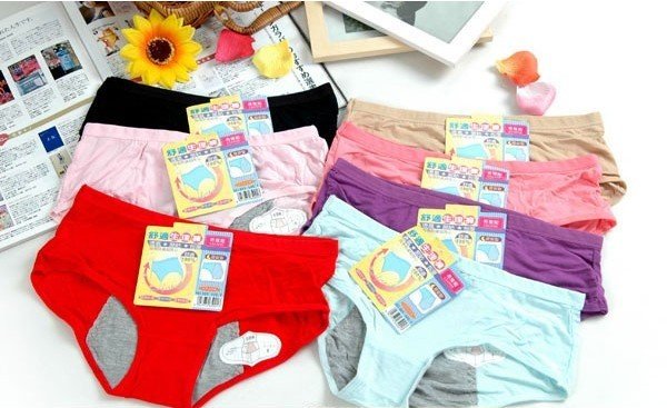 Free shipping bamboo charcoal fiber 100% cotton solid color lengthen leak-proof female trigonometric physiological panties