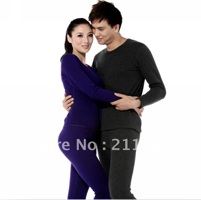 Free shipping  bamboo charcoal plus velvet thickening thermal underwear lovers design long johns long johns cotton sweater set