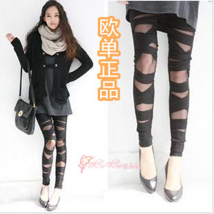 Free Shipping Bandage legging punk ankle length trousers novelty gauze patchwork spring and autumn of meat female wire socks