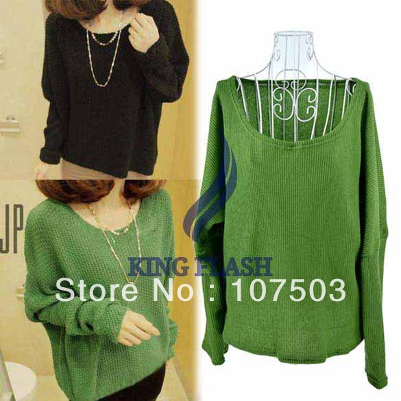 Free shipping Batwing Round Neck Pullover Jumper Bottoming Shirt Ladies Casual Loose Short Sweater 9243