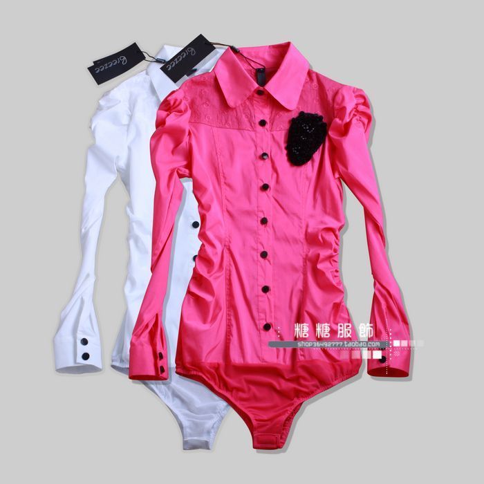 Free shipping! Beads corsage women's long-sleeve body shirt one piece body shirt one piece body shirt