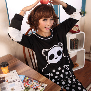 Free Shipping, Bear autumn sleepwear women's long-sleeve 100% cotton set lounge sleepwear