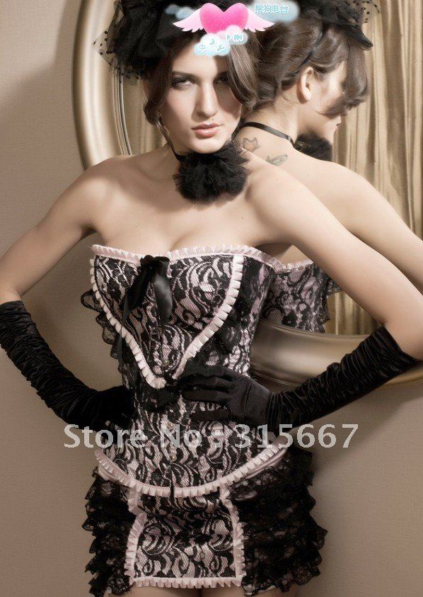 FREE shipping beautiful corset,a set 3pcs include corset +G-string+dress for lady SFM5113