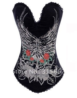 free shipping beautiful corset,Eagle Wings & Flower Icon Corset,body bustier,a set 2pcs include corset +G-string for ladySFMC008