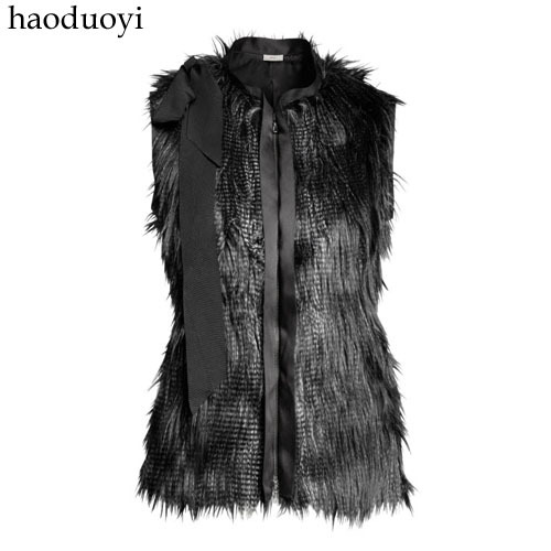 Free Shipping Belt gorgeous black fur vest stand collar vest zipper fur vest    HDY